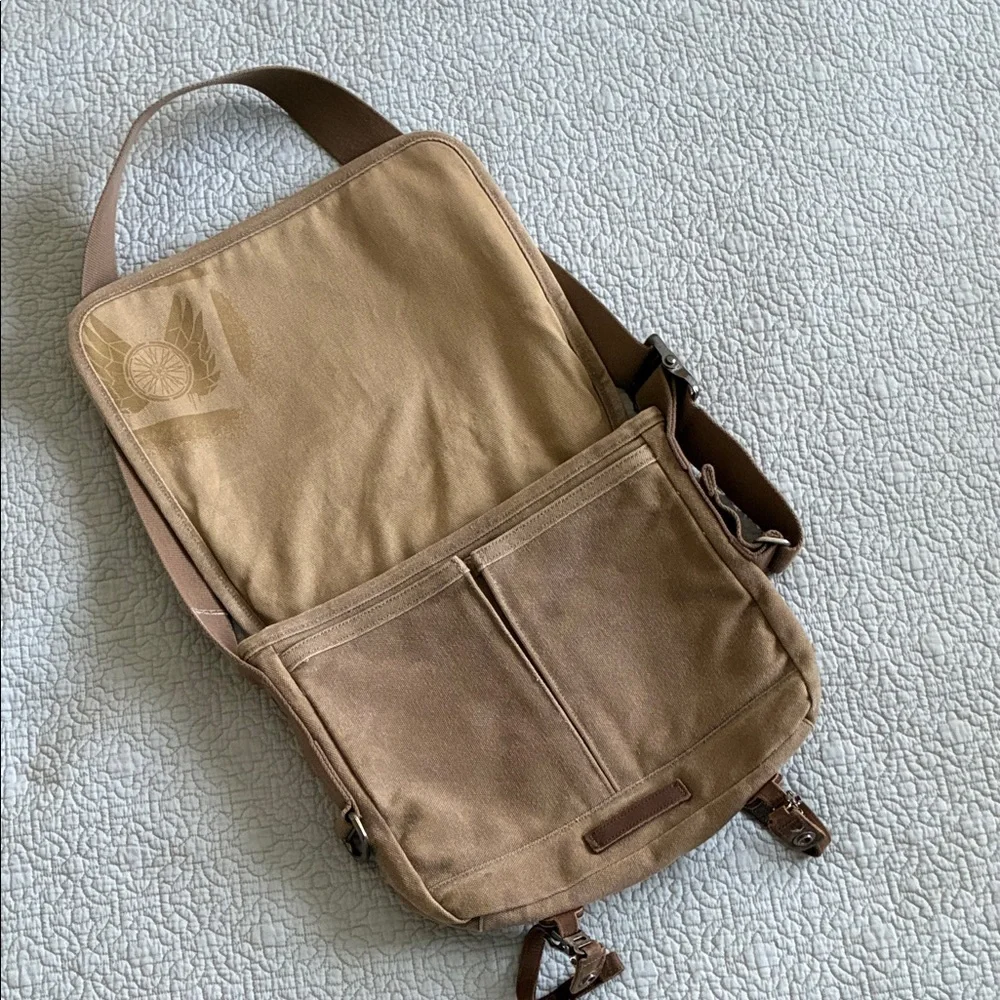 Timbuk2 Tan Canvas Single Speed Messenger Crossbody Bag Leather Trim Y2K Vintage